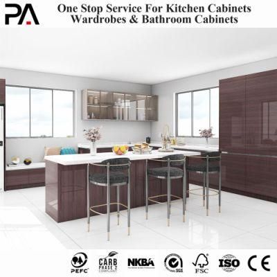 PA Wooden Veneer Doors Shaker Printed High-Quality Multi-Functional Walnut Kitchen Cabinets