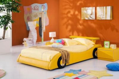 Fashion Children Bedroom Furniture Kids Beds Set Yellow Car Leather Child Bed