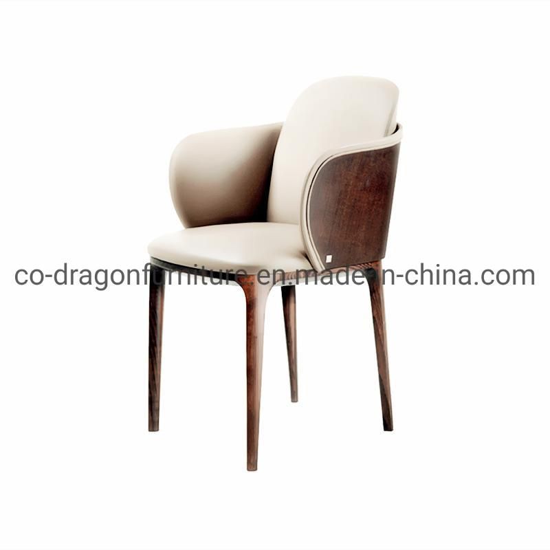 Luxury Modern Furniture Wooden Frame Leather Dining Chair with Arm