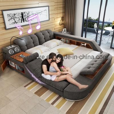 (MN-MB96) Home Bedroom Furniture Fabric Bed with Bluetooth/Recliner/Desk/Safe/Cabinets/Bookshelf