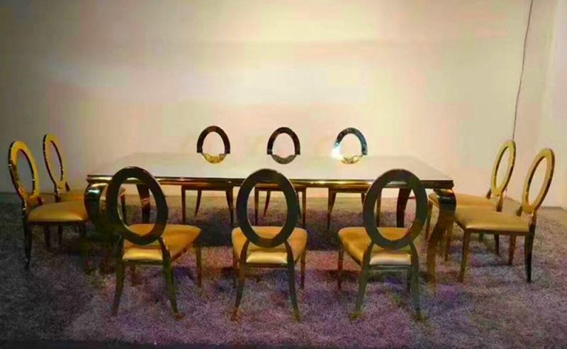 Gold Gloss Finish Stainless Steel Dining Chair Circle Back Design Dining Room Chair Dining Home Furniture Set Restaurant Wedding Banquet Dining Table Chairs