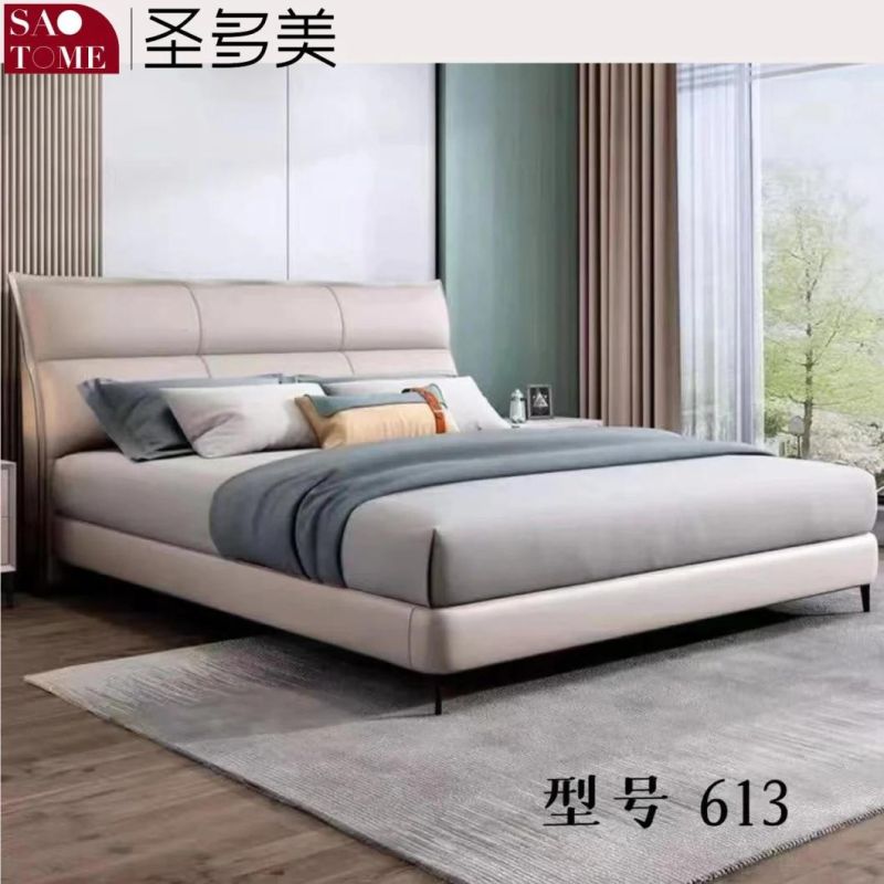 Home Bedroom Furniture Luxury Wooden Leather King Bed and Left Tata Rice with Cabinet