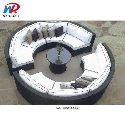 Patio Furniture Outdoor Half Round Rattan Sofa Set with Round Corner Commercial Sectional Couch Garden Wicker Table Chair