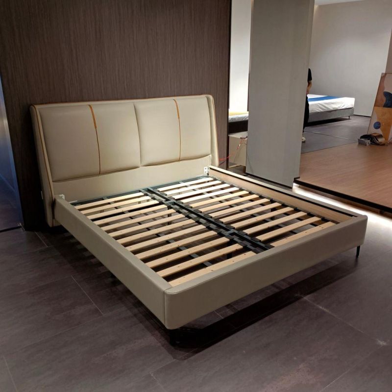 Rice White Bed Wooden Furniture Hotel and Bedroom Bed Leather Bed