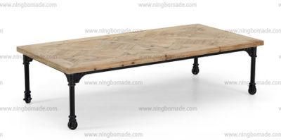 Antique Nordic Country Style Furniture Natural Reclaimed Fir Wood with Black Iron Metal Coffee Table