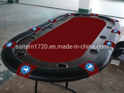 10person Oval Poker Table with Folding Leg and Customer Printing on Leather for Poker Game