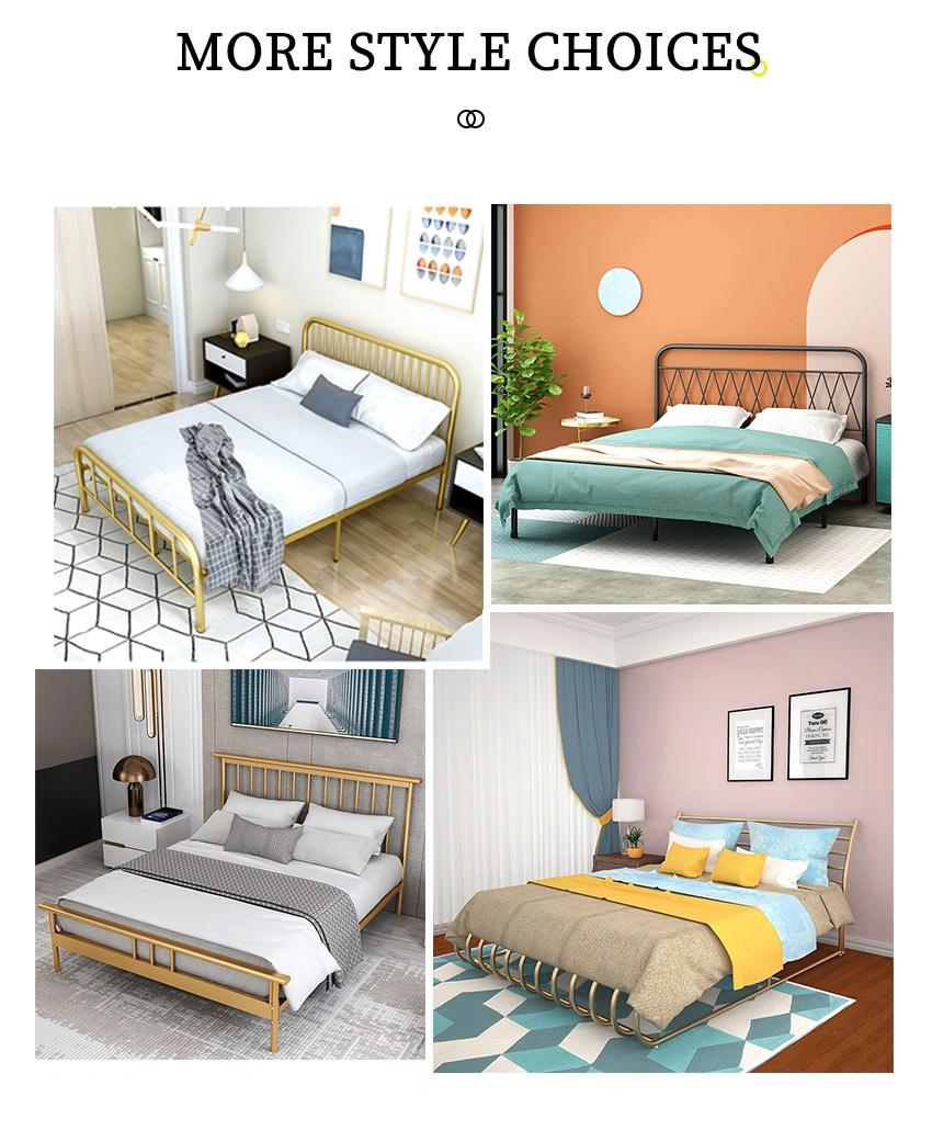 Modern House Bedroom Furniture Square Tube Leather Upholstered Steel Bed