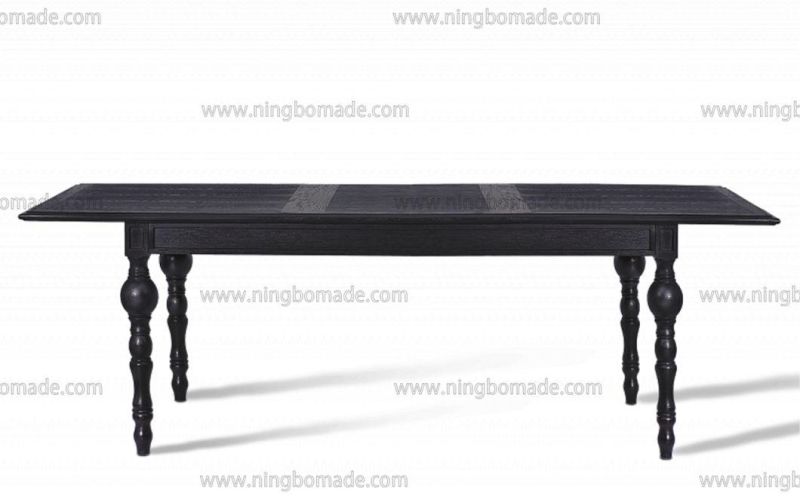 MID Century Antique Style Handmade Nordic Rectangular Black Solid Oak Wood Extension Dining Table