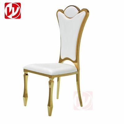 2022 Luxury Design White PU Leather Golden Mirror Stainless Steel Hotel Event Wedding Dining Chair