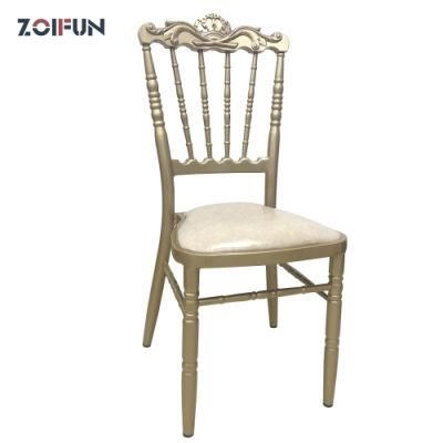 Modern Stainless Steel Upholstery Dining White Leather Napoleon Chiavari Chair Gold Stackable Wedding Event Chairs