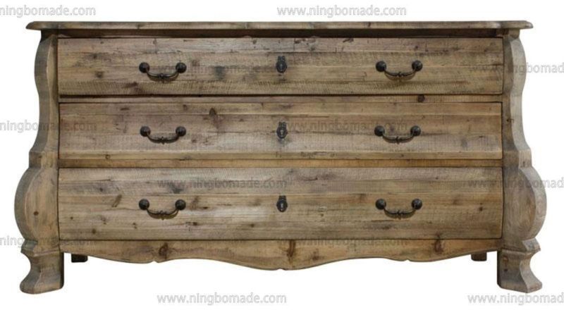 Antique Nordic Classic Furniture Dark Natural Recycled Fir Wood Three Drawers Chest